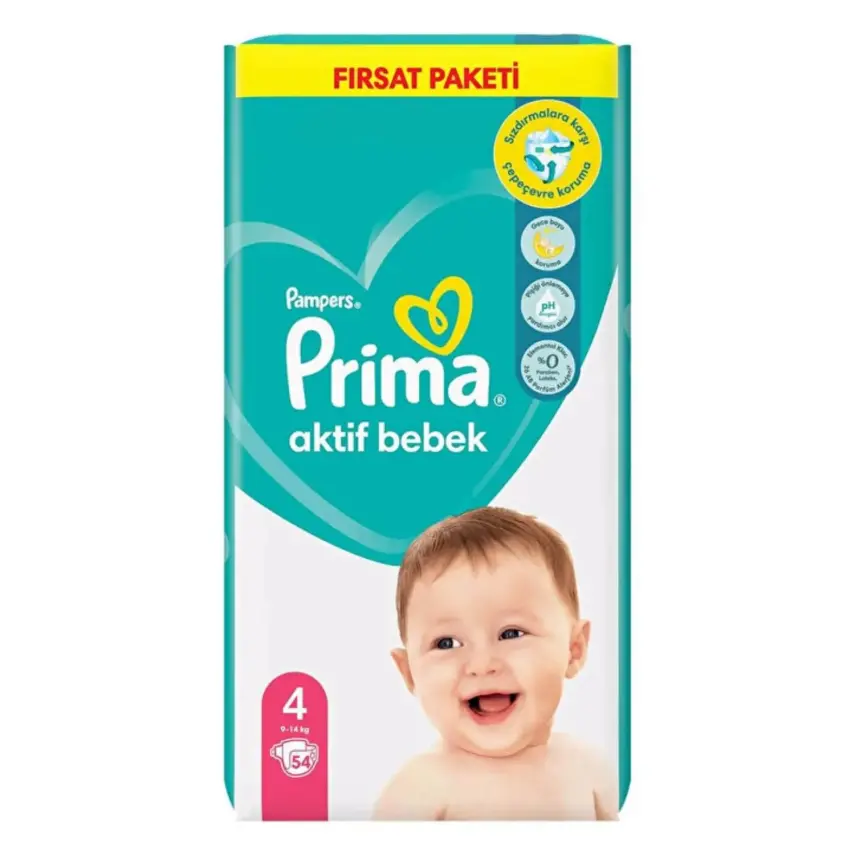 Prima Aktif Bebek Bezi 4 Beden 9-14 kg 54lü Fırsat Paketi - 1