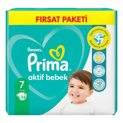 Prima Aktif Bebek Bezi 7 Beden 15+ kg 34'lü Fırsat Paketi