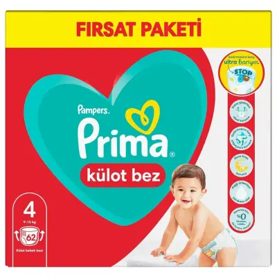Prima Pants Külot Bebek Bezi 4 Beden Maxi 9-15 Kg 62li Fırsat Paketi