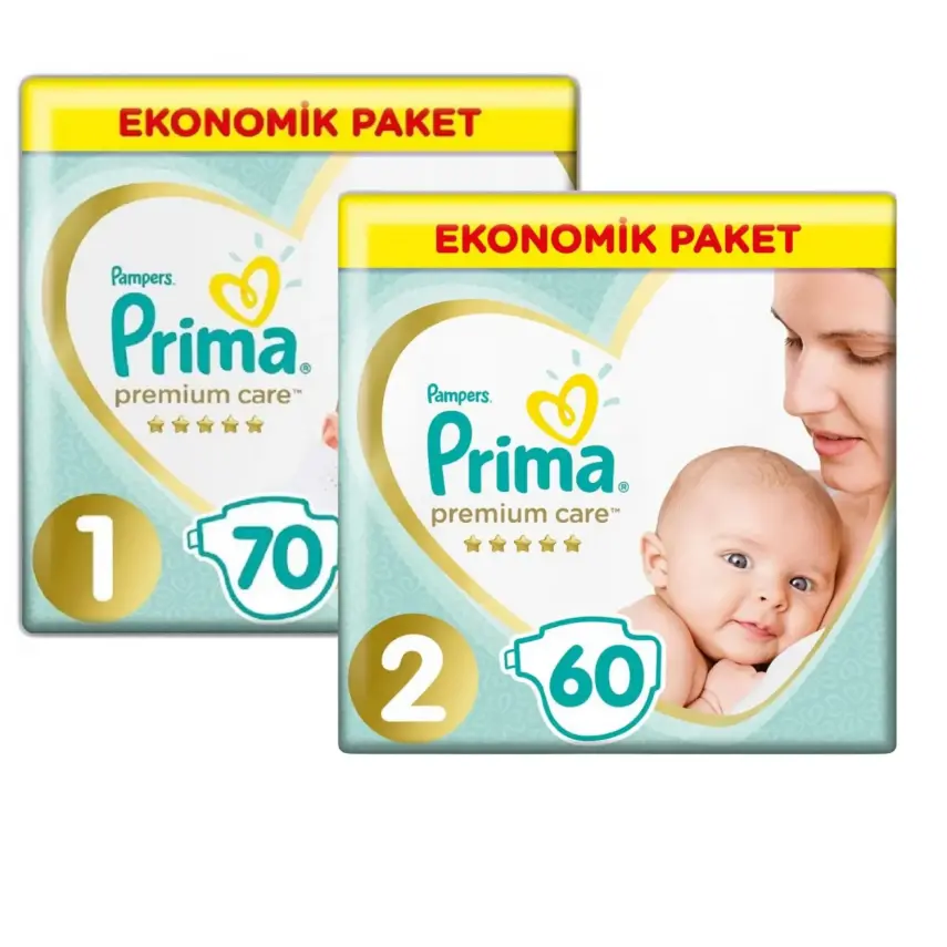Prima Premium Care Bebek Bezi 1 Beden Yenidoğan 70Li ve 2 Beden 60Lı Avantaj Paketi - 1