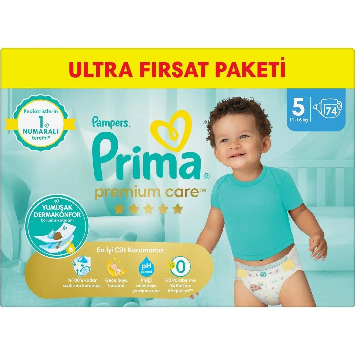 Prima Premium Care Bebek Bezi 5 Beden Junior 11-16 Kg 74lü Ultra Fırsat Paketi