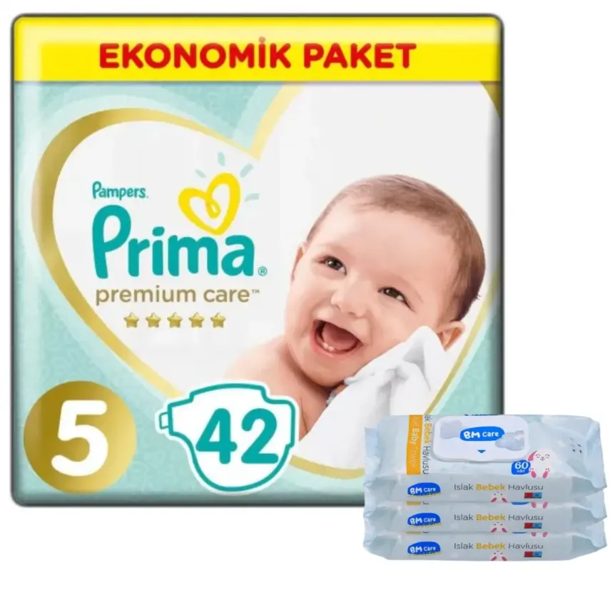 Prima Premium Care Bebek Bezi 5 Beden Juniour 18+ Kg 42Li Ekonomik Bm Care Sensitive Islak Mendilli  - 1