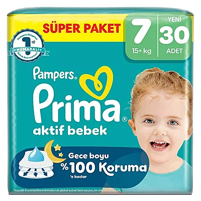 Prima Aktif Bebek Bezi 7 Numara 30 Adet Süper Paket