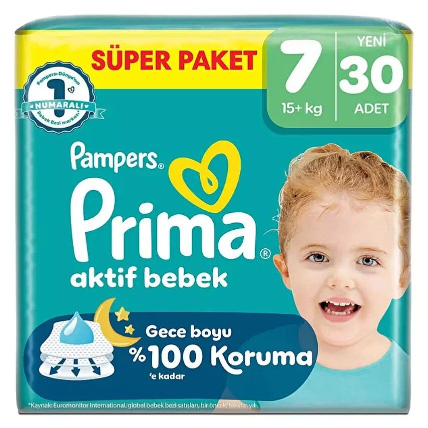 Prima Aktif Bebek Bezi 7 Numara 30 Adet Süper Paket - 1