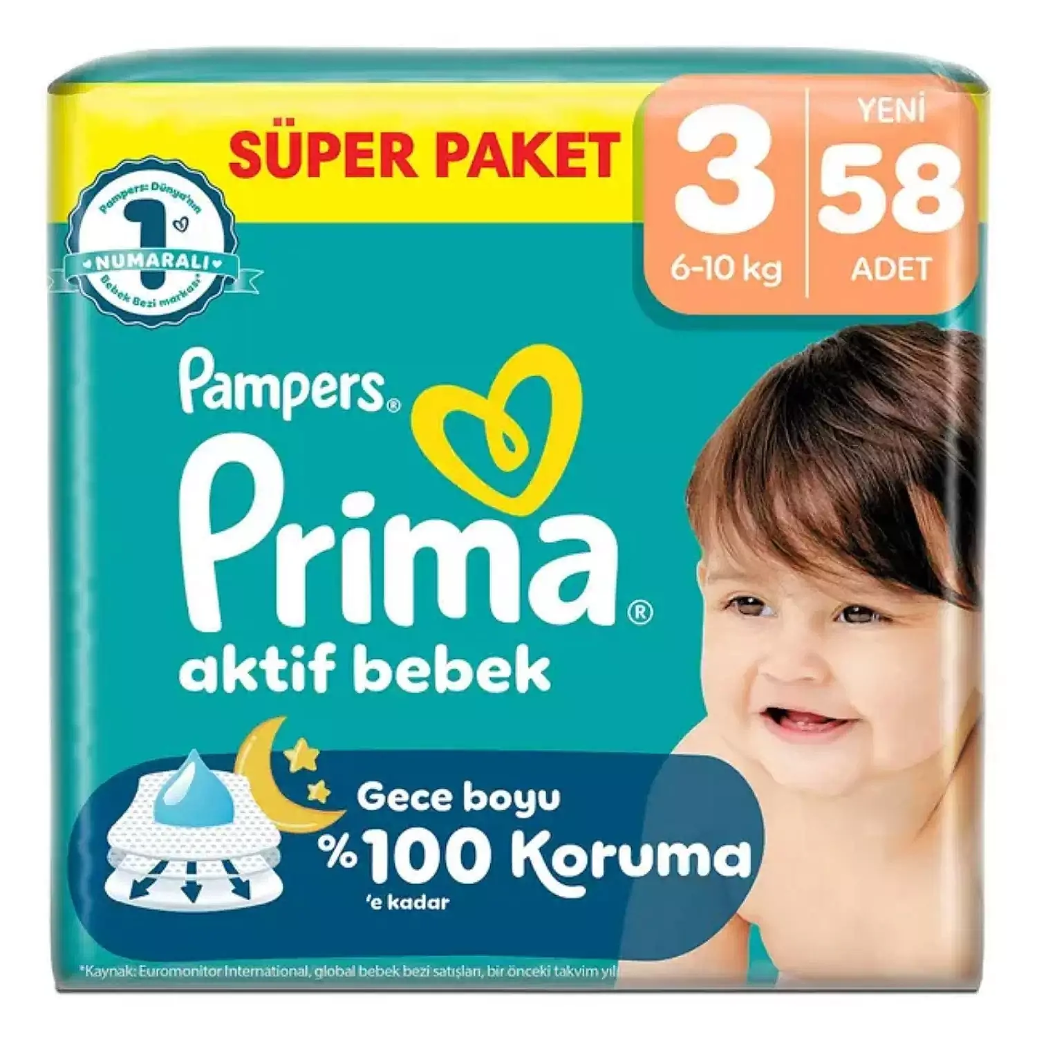 Prima Aktif Bebek Bezi 3 Numara 58 Adet Süper Paket