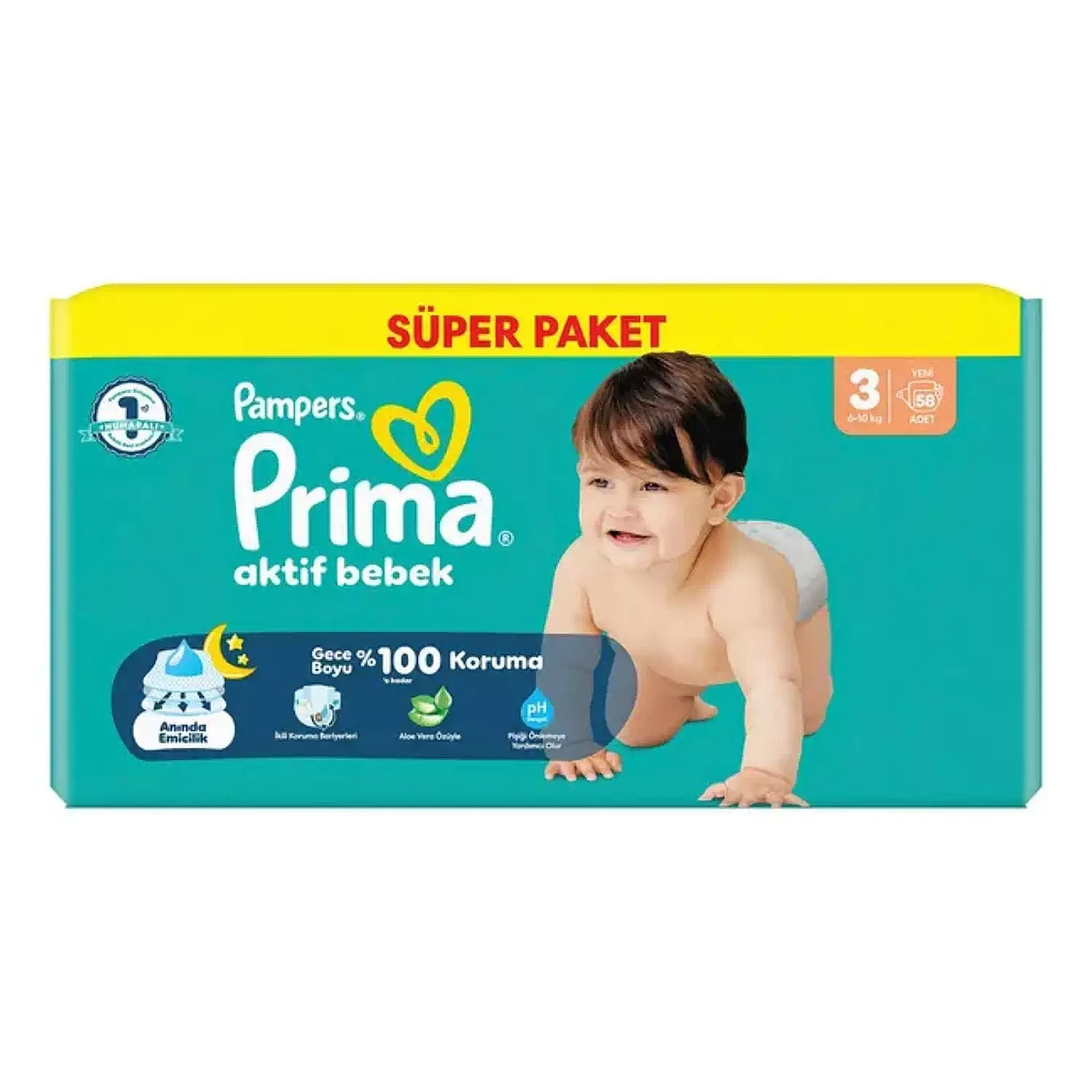 Prima Aktif Bebek Bezi 3 Numara 58 Adet Süper Paket