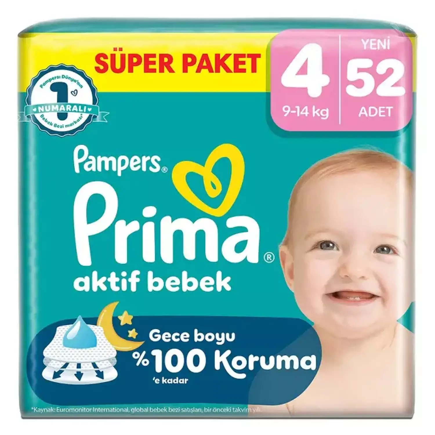 Prima Aktif Bebek Bezi 4 Numara 52 Adet Süper Paket
