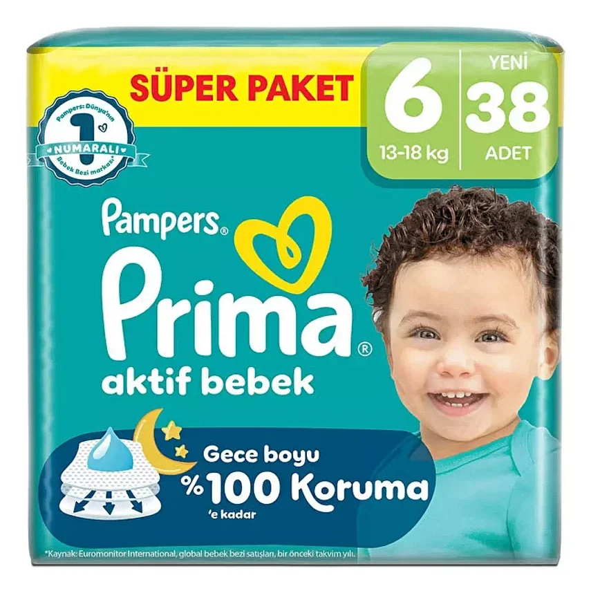 Prima Aktif Bebek Bezi 6 Numara 38 Adet Süper Paket - 1