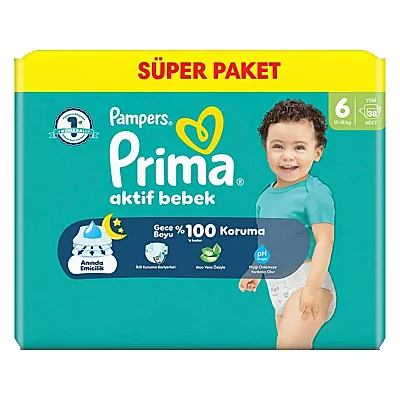 Prima Aktif Bebek Bezi 6 Numara 38 Adet Süper Paket (1)