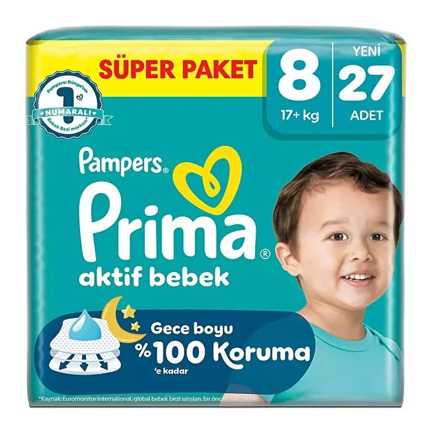 Prima Aktif Bebek Bezi 8 Numara 27 Adet Süper Paket - 1