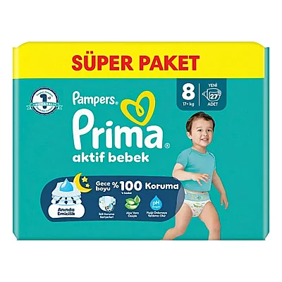 Prima Aktif Bebek Bezi 8 Numara 27 Adet Süper Paket (1)