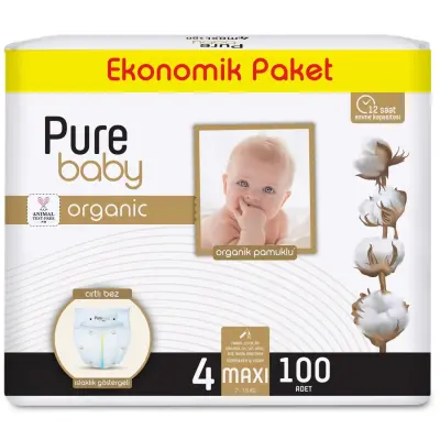 Pure Baby Organik Bebek Bezi 4 Beden Maxi 100lü
