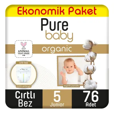 Pure Baby Organik Bebek Bezi 5 Beden Junior 76lı - 5