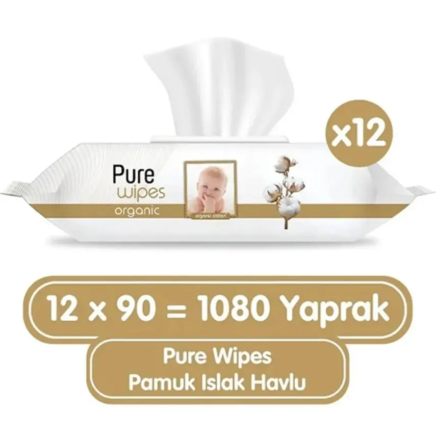 Pure Baby Organik Pamuklu Bebek Islak Havlu 90lı x12 - 2