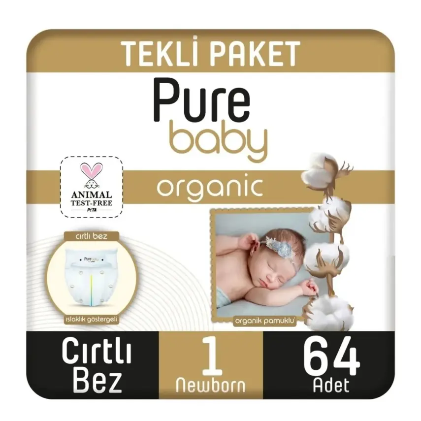 Pure Baby Pamuk Bebek Bezi Yenidoğan 64lü Jumbo Paket - 2