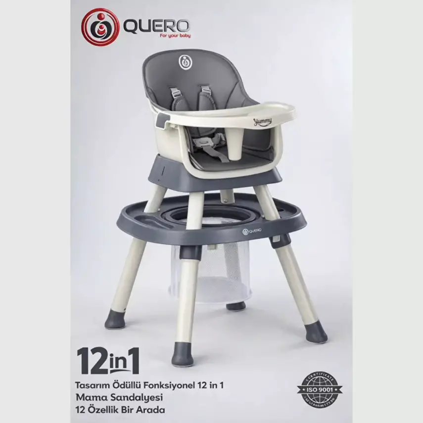 Quero Yummy 12in1 Mama Sandalyesi 12 Özellikli Çalışma ve Oyun Masalı Çok Fonksiyonlu Portatif Mama Sandalyesi Antrasit - 2