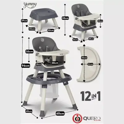 Quero Yummy 12in1 Mama Sandalyesi 12 Özellikli Çalışma ve Oyun Masalı Çok Fonksiyonlu Portatif Mama Sandalyesi Antrasit - 4