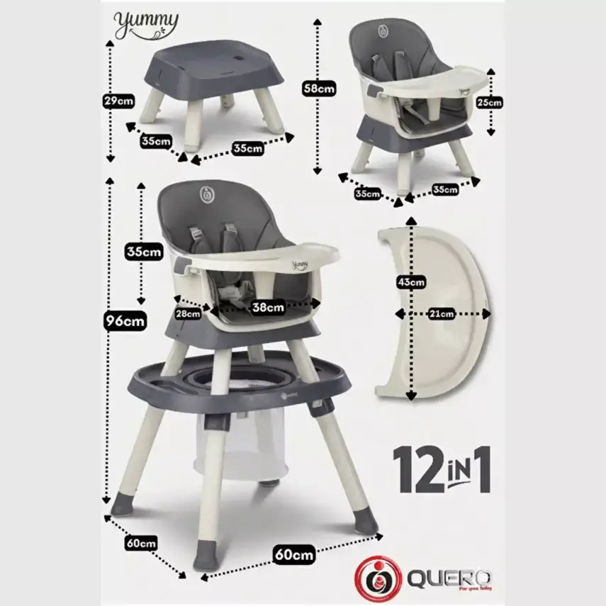 Quero Yummy 12in1 Mama Sandalyesi 12 Özellikli Çalışma ve Oyun Masalı Çok Fonksiyonlu Portatif Mama Sandalyesi Antrasit - 4