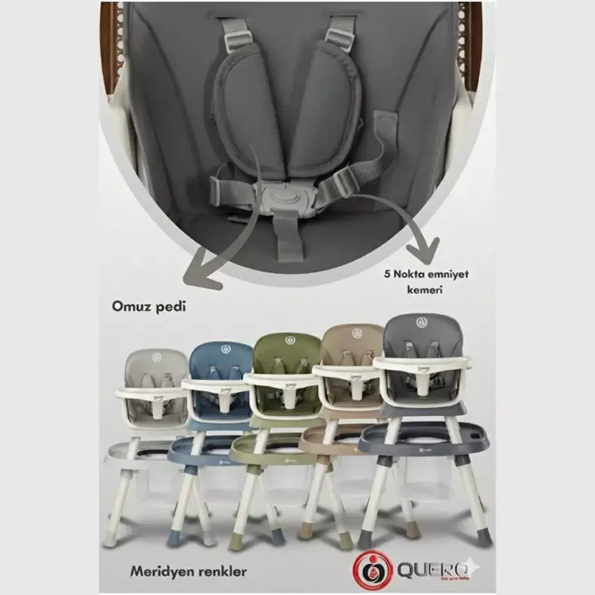 Quero Yummy 12in1 Mama Sandalyesi 12 Özellikli Çalışma ve Oyun Masalı Çok Fonksiyonlu Portatif Mama Sandalyesi Antrasit - 6