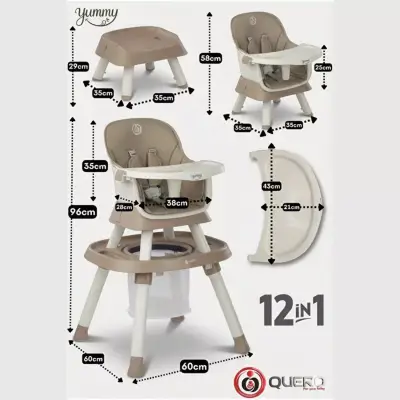 Quero Yummy 12in1 Mama Sandalyesi 12 Özellikli Çalışma ve Oyun Masalı Çok Fonksiyonlu Portatif Mama Sandalyesi Bej - 3