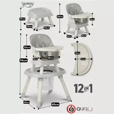 Quero Yummy 12in1 Mama Sandalyesi 12 Özellikli Çalışma ve Oyun Masalı Çok Fonksiyonlu Portatif Mama Sandalyesi Gri - 4