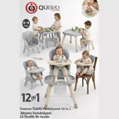 Quero Yummy 12in1 Mama Sandalyesi 12 Özellikli Çalışma ve Oyun Masalı Çok Fonksiyonlu Portatif Mama Sandalyesi Gri - 3