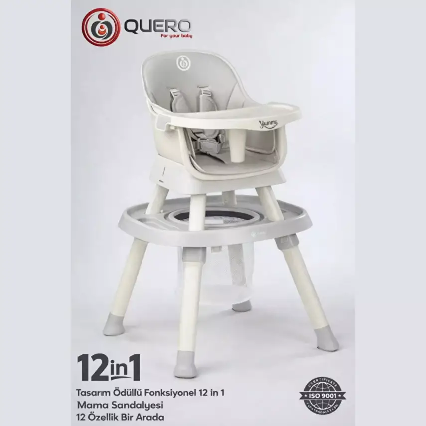 Quero Yummy 12in1 Mama Sandalyesi 12 Özellikli Çalışma ve Oyun Masalı Çok Fonksiyonlu Portatif Mama Sandalyesi Gri - 2