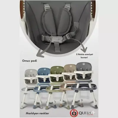 Quero Yummy 12in1 Mama Sandalyesi 12 Özellikli Çalışma ve Oyun Masalı Çok Fonksiyonlu Portatif Mama Sandalyesi Mavi - 6