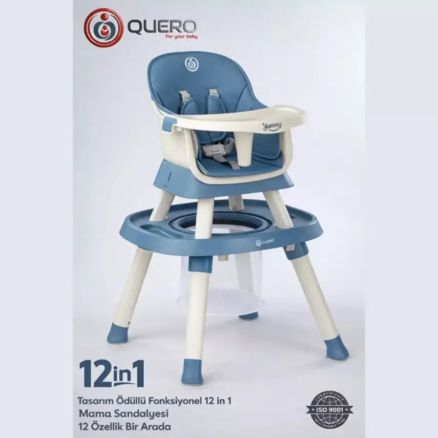 Quero Yummy 12in1 Mama Sandalyesi 12 Özellikli Çalışma ve Oyun Masalı Çok Fonksiyonlu Portatif Mama Sandalyesi Mavi - 2