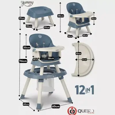 Quero Yummy 12in1 Mama Sandalyesi 12 Özellikli Çalışma ve Oyun Masalı Çok Fonksiyonlu Portatif Mama Sandalyesi Mavi - 4