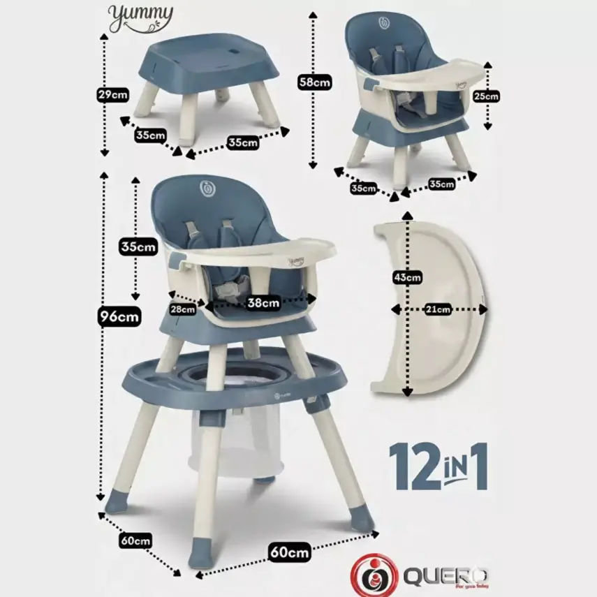 Quero Yummy 12in1 Mama Sandalyesi 12 Özellikli Çalışma ve Oyun Masalı Çok Fonksiyonlu Portatif Mama Sandalyesi Mavi - 4