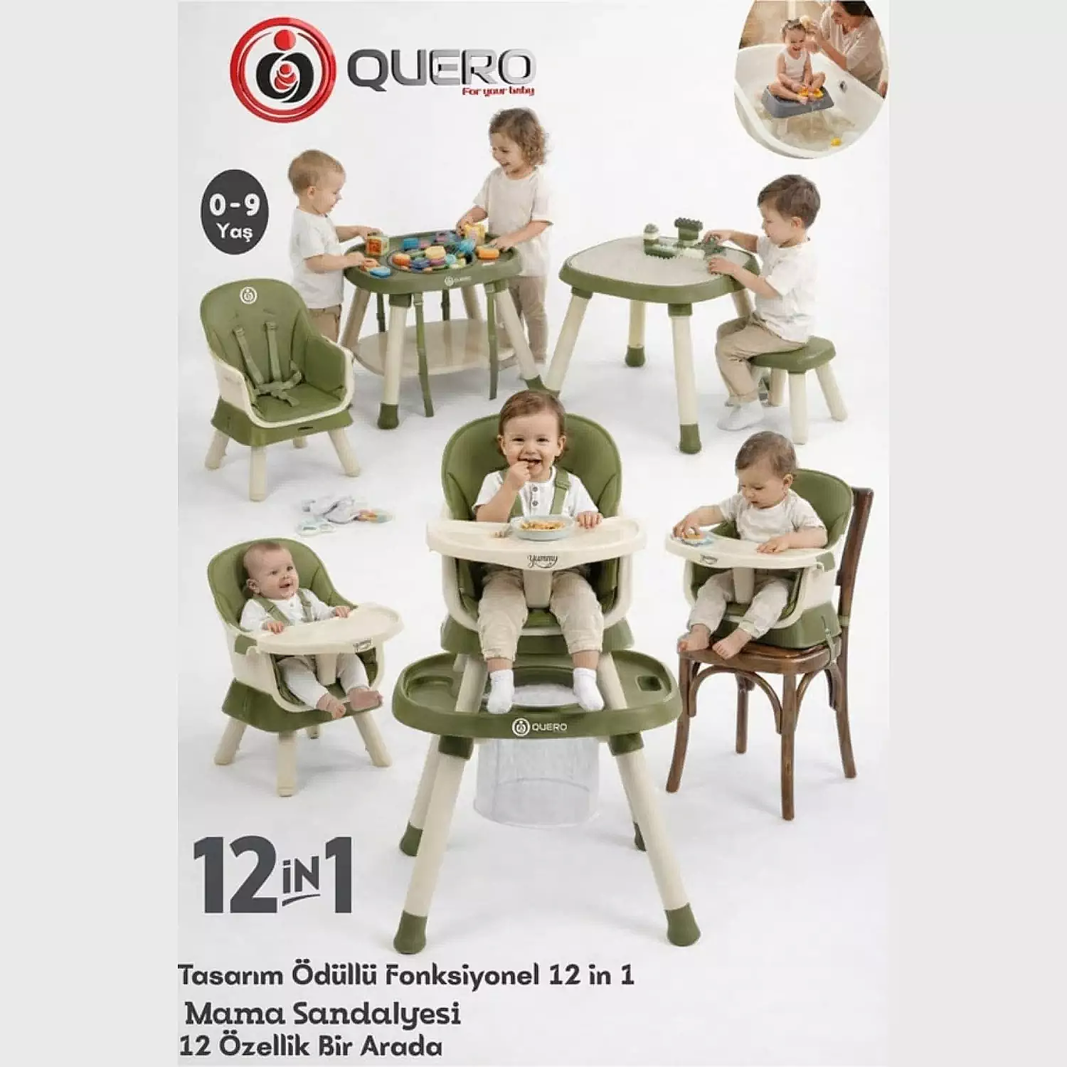 Quero Yummy 12 in 1 Fonksiyonel Mama Sandalyesi Yeşil