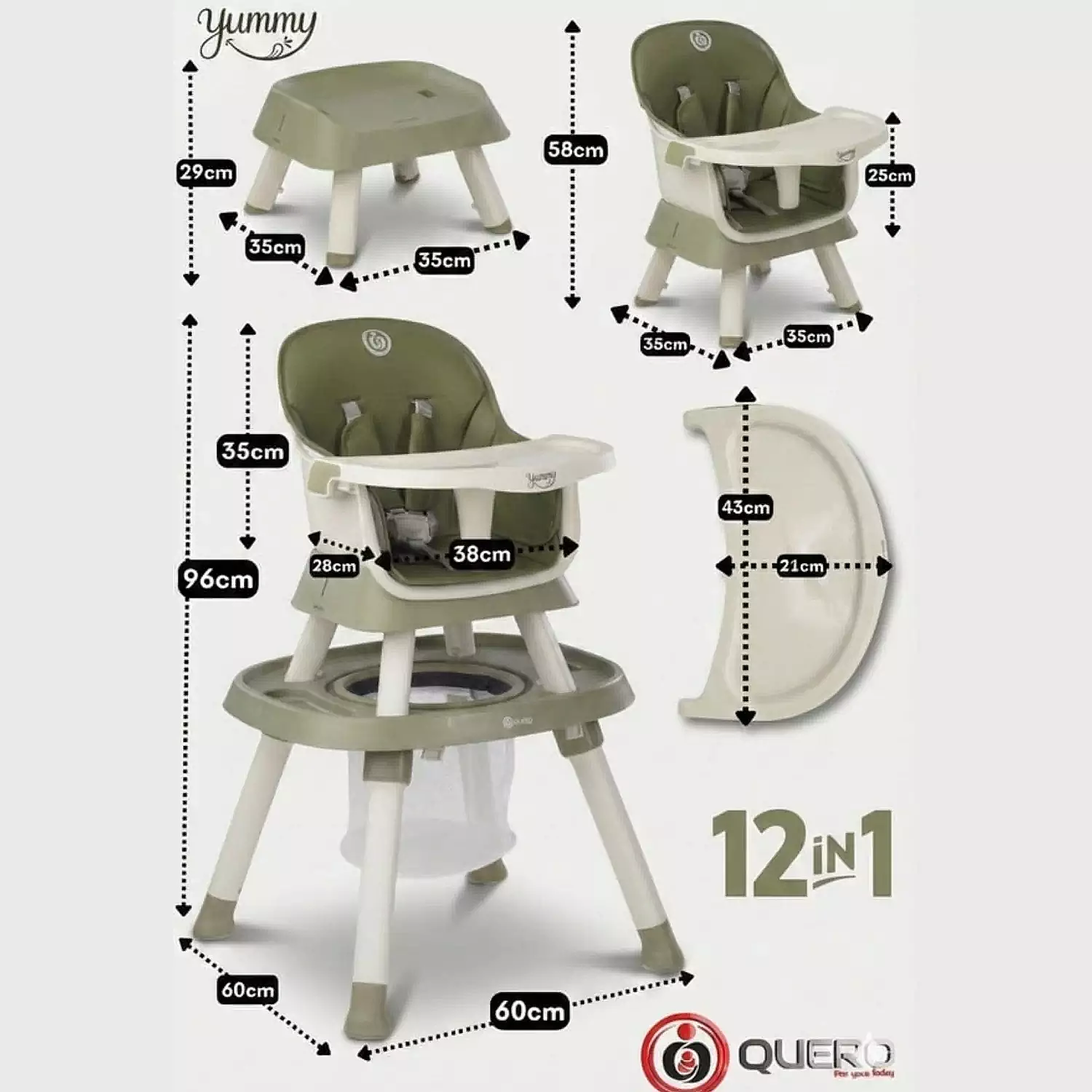 Quero Yummy 12 in 1 Fonksiyonel Mama Sandalyesi Yeşil
