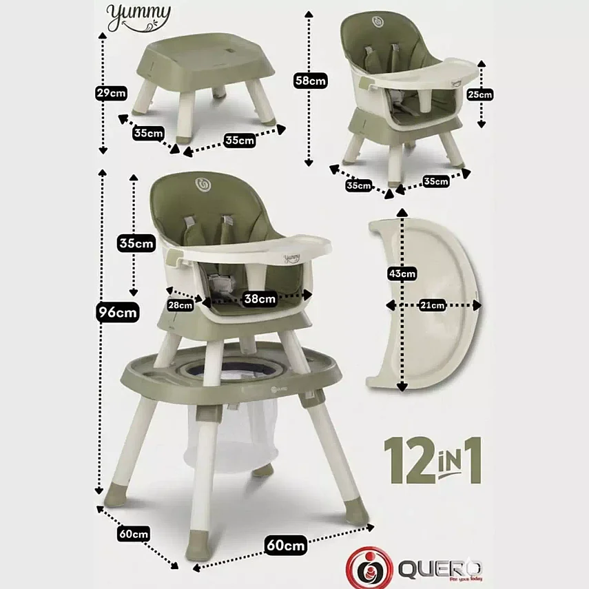 Quero Yummy 12 in 1 Fonksiyonel Mama Sandalyesi Yeşil - 4