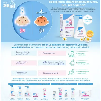 Sebamed Baby Nemlendirici Etkili Papatya Özütlü Bebek Şampuanı 750 ml - 5