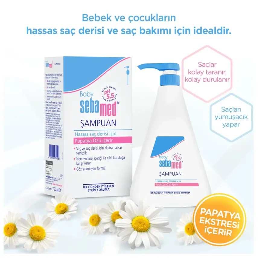 Sebamed Baby Nemlendirici Etkili Papatya Özütlü Bebek Şampuanı 750 ml - 10