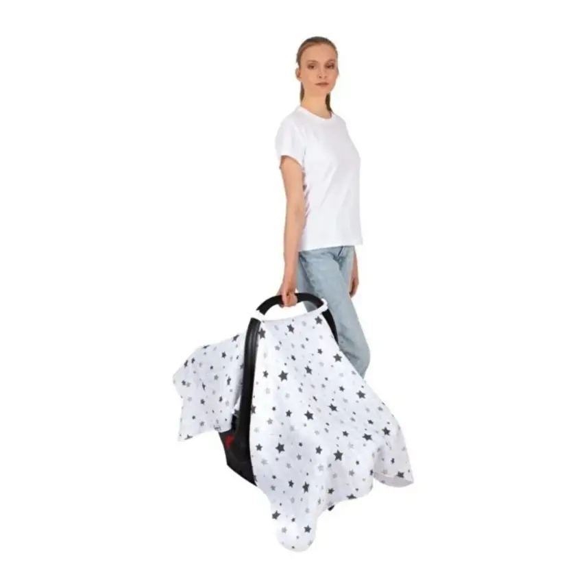 Sevi Bebe Müslin Ana Kucağı Örtüsü Yıldız Yağmuru Gri - 3