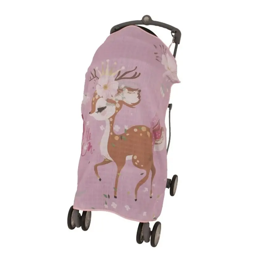 Sevi Bebe Müslin Bebek Arabası Örtüsü Pano Baskılı Ceylan  - 1