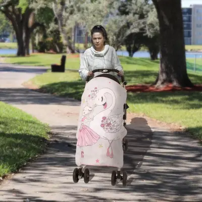 Sevi Bebe Müslin Bebek Arabası Örtüsü Pano Baskılı Kuğu - 3