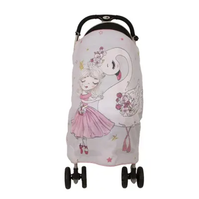 Sevi Bebe Müslin Bebek Arabası Örtüsü Pano Baskılı Kuğu 