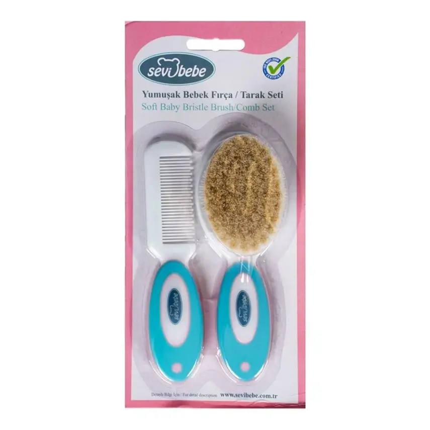 Sevi Bebe Naturel Fırça Tarak Seti Mavi - 2