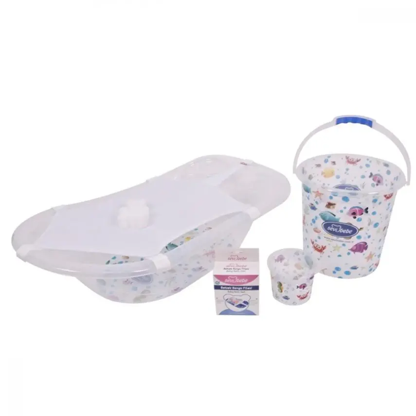 Sevi Bebe Şeffaf Desenli Bebek Banyo Seti 5 Parça Beyaz - 1