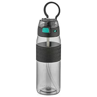 Shotay Şeffaf Kapaklı Şeritli Tritan Matara 600 ml Siyah