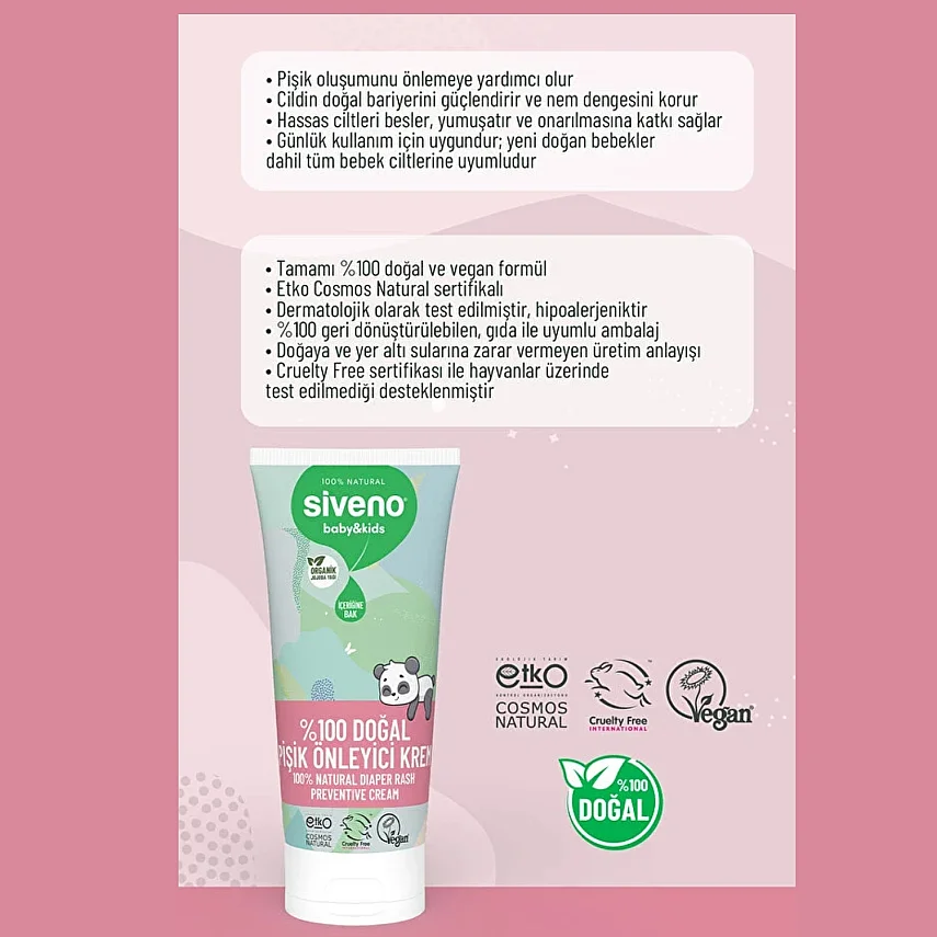 Siveno %100 Doğal Bebek Pişik Önleyici Jel Krem 50ml - 3