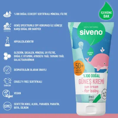 Siveno %100 Doğal Bebekler İçin Güneş Kremi 50 ml - 11