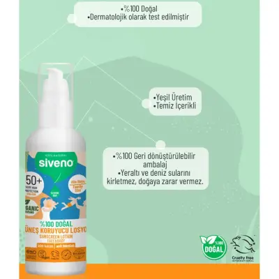 Siveno %100 Doğal Tüm Aile İçin Güneş Losyonu 50 SPF 100ml - 11