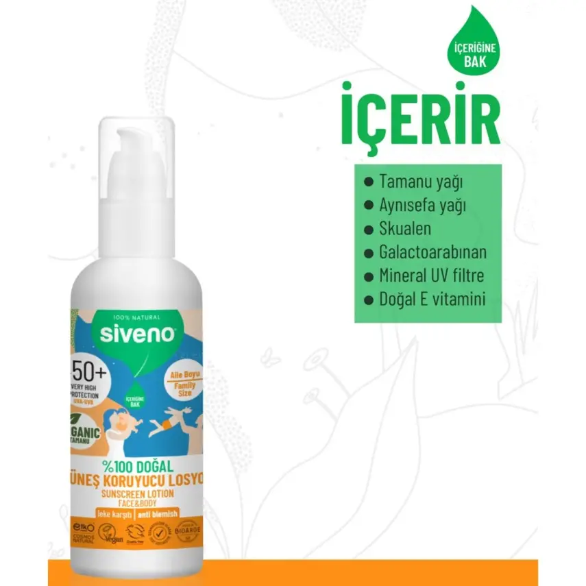 Siveno %100 Doğal Tüm Aile İçin Güneş Losyonu 50 SPF 100ml - 4