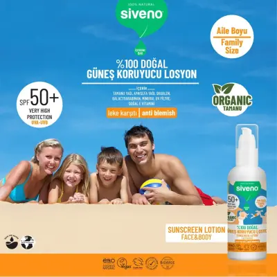 Siveno %100 Doğal Tüm Aile İçin Güneş Losyonu 50 SPF 100ml - 5