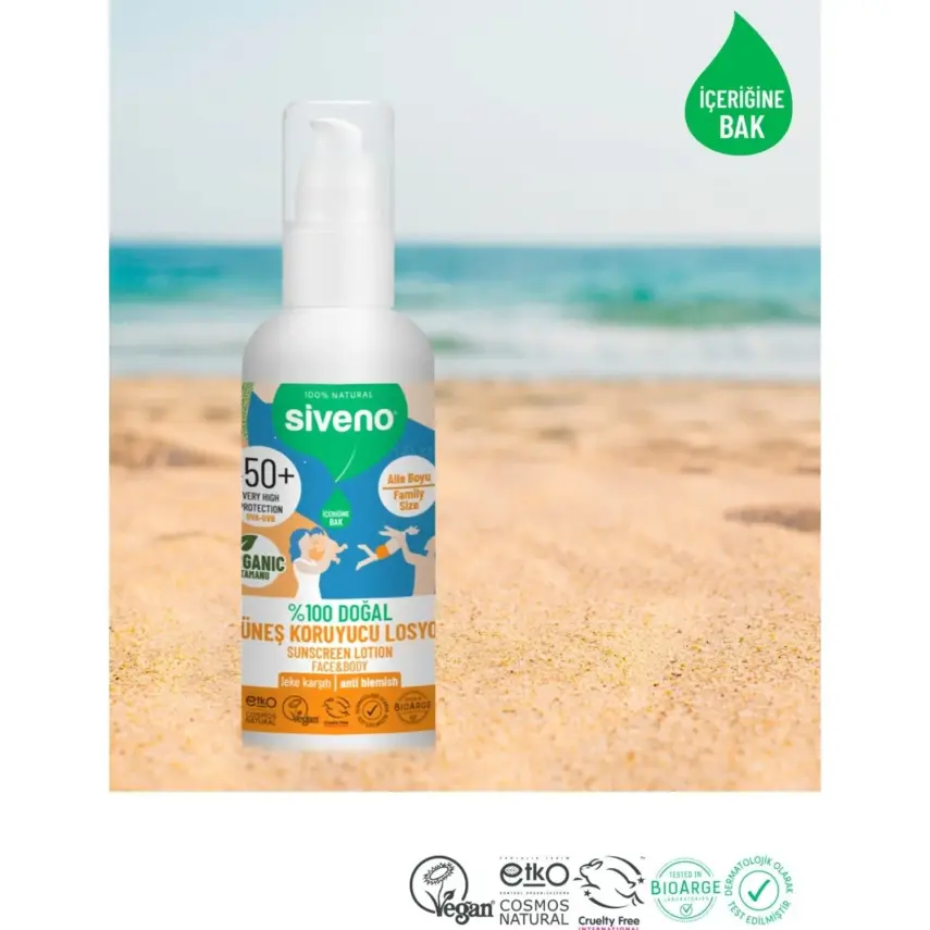 Siveno %100 Doğal Tüm Aile İçin Güneş Losyonu 50 SPF 100ml - 6