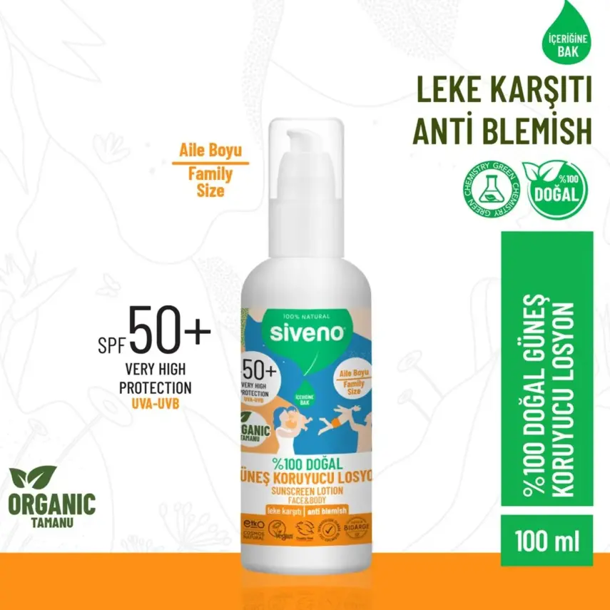 Siveno %100 Doğal Tüm Aile İçin Güneş Losyonu 50 SPF 100ml - 8